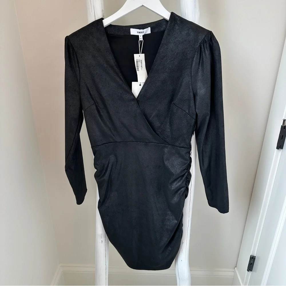 Likely Womens Gwendeolyn Surplice Ruched Mini Dress Black 6